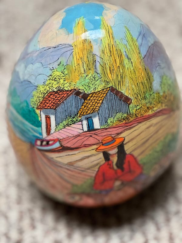 Huevo cerámico decorativo paisaje chileno nortino